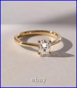 2 Carat Oval Cut Certified Moissanite Engagement Ring 14K Yellow Gold Plated