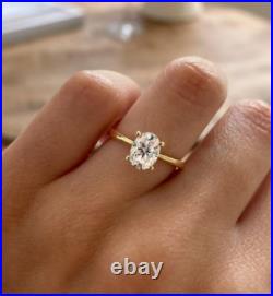 2 Carat Oval Cut Certified Moissanite Engagement Ring 14K Yellow Gold Plated