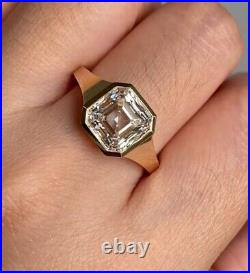 2Ct Asscher Cut Real Moissanite Solitaire Engagement Ring 14K Yellow Gold Finish