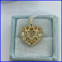 2Ct Round Cut Moissanite Cluster Heart Pendant 14K Yellow Gold Plated 18 Chain
