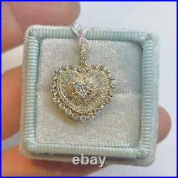 2Ct Round Cut Moissanite Cluster Heart Pendant 14K Yellow Gold Plated 18 Chain