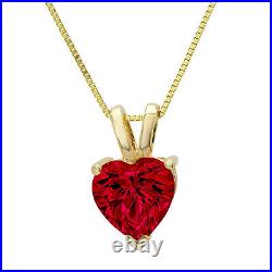 2ct Heart Cut Classic Real Red Garnet Pendant 16 Box chain Gift 14k Yellow gold