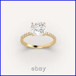 3.2 carat Cushion Cut Engagement Ring Real Mined Diamond in 14k Yellow Gold