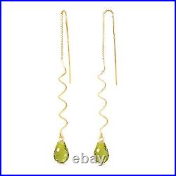 3.30 Carat 14K Yellow Gold Threaded Dangles Gemstone Earrings Natural Peridot