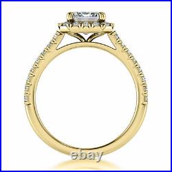 3.37 Carat Halo Emerald Cut Diamond Engagement Ring Matching Band Yellow Gold