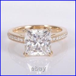 3.65ct Princess Cut Lab Created Diamond 14k Yellow Gold Finish Engagement Ring