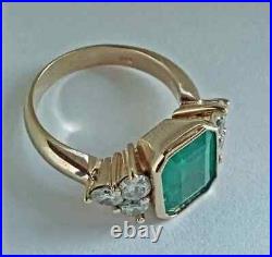 3 Ct Green Emerald Lab Created Diamond Art Deco Ring In 14K Yellow Gold Plated
