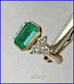 3 Ct Green Emerald Lab Created Diamond Art Deco Ring In 14K Yellow Gold Plated