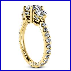 3 Stone Certified 1.68 Carat VS2/H Round Cut Diamond Engagement Ring Yellow Gold