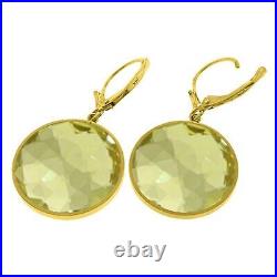 36.0 Carat 14K Yellow Gold Leverback Gemstone Earrings Lemon Quartz Gemstone