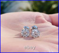 4.00 Ct Round Cut Moissanite Earrings 14k Solid White Gold Studs 8mm Screw Back
