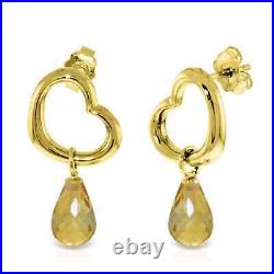 4.5 Carat 14K Yellow Gold Heart Gemstone Earrings with Dangling Natural Citrines