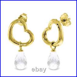 4.5 Carat 14K Yellow Gold Heart Gemstone Earrings with Dangling White Topaz