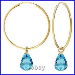 4.50 Carat 14K Yellow Gold Hoop Natural Blue Pear-Shaped Topaz Earrings Gemstone