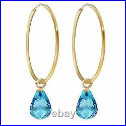 4.50 Carat 14K Yellow Gold Hoop Natural Blue Pear-Shaped Topaz Earrings Gemstone