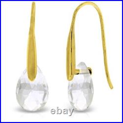 6.0 Carat 14K Yellow Gold Fish Hook Earrings with Dangling Briolette White Topaz