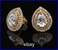 6.00 Carat Pear Cut Solitaire With Accents Anniversary Studs In 14KT Yellow Gold