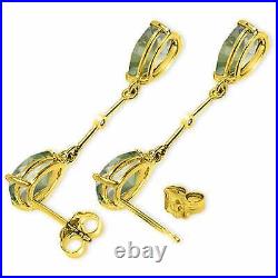 6.01 Carat 14K Yellow Gold & Green Amethysts Diamonds Dangling Gemstone Earrings