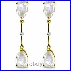 6.01 Carat 14K Yellow Gold White Topaz & Diamonds Dangling Gemstone Earrings