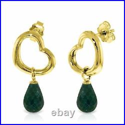6.6 Carat 14K Yellow Gold Heart Gemstone Earrings with Dangling Natural Emeralds