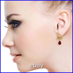 6.6 Carat 14K Yellow Gold Heart Gemstone Earrings with Dangling Natural Rubies