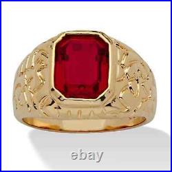 7 Carat Big Emerald Cut Red Ruby 18K Yellow Gold Over Wedding Men's Ring Sizable