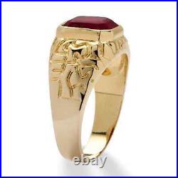 7 Carat Big Emerald Cut Red Ruby 18K Yellow Gold Over Wedding Men's Ring Sizable