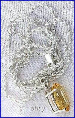 9.60 Carat Oval Golden Citrine Gemstone Sterling Pendant 20 Inch 1.5mm Chain