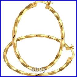 9ct Yellow Gold 3cm Diameter Twist Hoop Earrings by Citerna