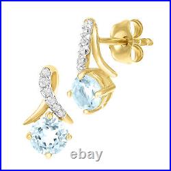 9ct Yellow Gold Blue Topaz and Diamond 1cm Height Stud Earrings by Naava