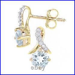 9ct Yellow Gold Blue Topaz and Diamond 1cm Height Stud Earrings by Naava