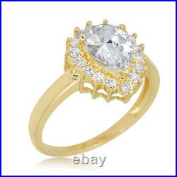 AVORA 10K Yellow Gold 1.75 Carat Pear-shape Cubic Zirconia CZ Halo Fashion Ring