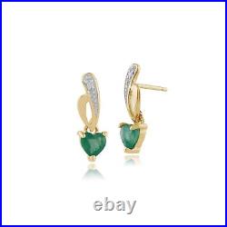 Art Nouveau Style Heart Emerald & Diamond Drop Earrings in 9ct Yellow Gold