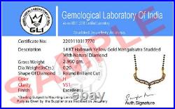 Bridal Mangalsutra 0.13 Carat Real Round Diamond Pendant Solid 14k Yellow Gold