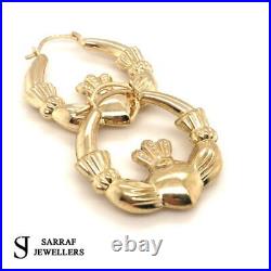 CLADDAGH Earrings 9ct carat Yellow Gold Ladies Diamond Cut FREE UK POST 375