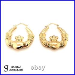 CLADDAGH Earrings 9ct carat Yellow Gold Ladies Diamond Cut FREE UK POST 375