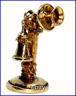 Candlestick Telephone 9ct 9 Carat Solid Gold Retro Charm Fob Pendant Victorian