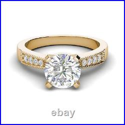 Cathedral 0.9 Carat VS1/H Round Cut Diamond Engagement Ring Yellow Gold Treated