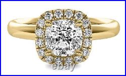 Classy Halo 1.56 Ct I VVS2 Real Cushion Cut Diamond Engagement Ring Yellow Gold
