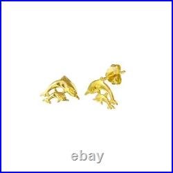 Delicate Classic Luxury Chic 14 Karat Yellow Gold Dolphin Stud Earrings