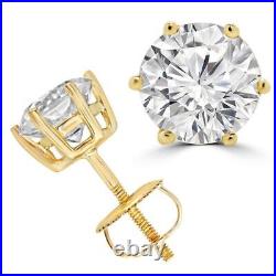 Diamond Earring 14K Yellow Gold 6 Prong 1 Carat IGI GIA Certified Lab Grown