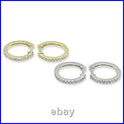 Diamond Hoop Earrings in 14k Solid White Gold (0.14 ct. Tw.) Small Huggie