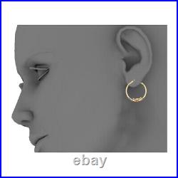 Gold 14K Yellow Gold 2mm Diamond Cut Hoop Earrings with Heart