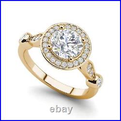 Halo 1.6 Carat SI1/D Round Cut Diamond Engagement Ring Yellow Gold Treated