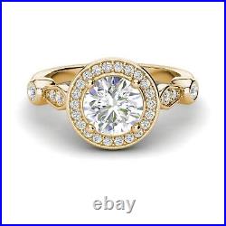 Halo 1.6 Carat SI1/D Round Cut Diamond Engagement Ring Yellow Gold Treated