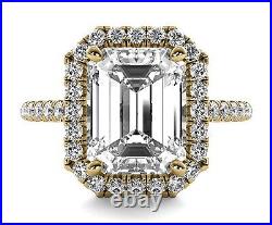 Halo 8.02 Carat VS1 G Emerald Cut Lab Created Diamond Engagement Ring 14k Gold