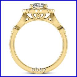 Halo Wedding Set 2.86 Carat H VS2 Round Cut Diamond Engagement Ring Yellow Gold