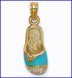 Ice Carats 14k Yellow Gold 3d Aqua Enamel Summer Slipper Necklace Charm Pendant