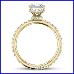 Invisible Halo 1.63 Ct I VVS2 Emerald Cut Diamond Engagement Ring Yellow Gold