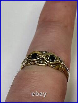Lovely 9 Carat Yellow Gold BLUE TOPAX & SEED PEARL CLUSTER Ring